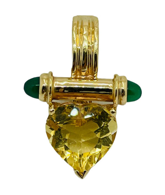 Green Onyx & Citrine Pendant Necklace 14k Gold