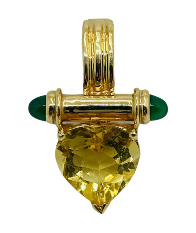 Green Onyx & Citrine Pendant Necklace 14k Gold