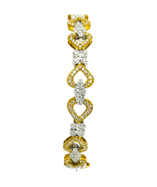 18K Gold Diamond Heart Two-Tone Bracelet