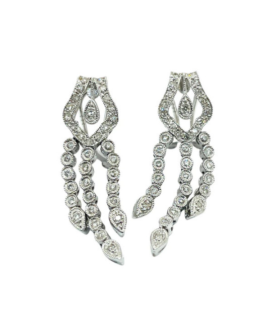 Diamond Dangle Earrings 14k White Gold Omega Clip