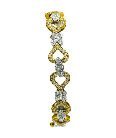 18K Gold Diamond Heart Two-Tone Bracelet