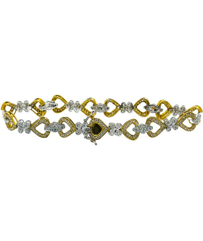 18K Gold Diamond Heart Two-Tone Bracelet