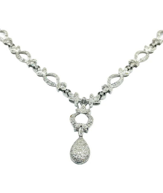 14K White Gold Diamond Nugget Pendant Necklace