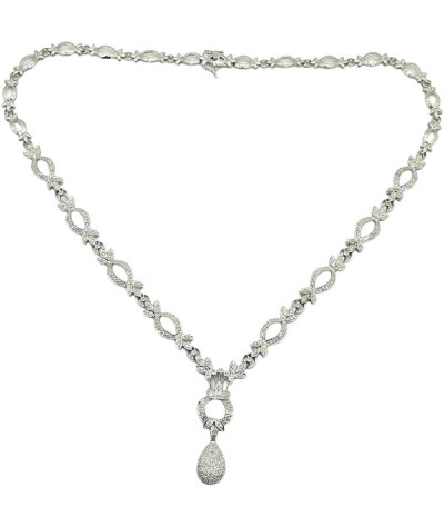 14K White Gold Diamond Nugget Pendant Necklace