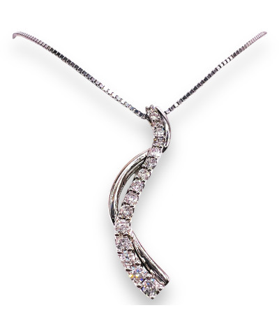 14K White Gold Diamond Swirl Pendant Necklace