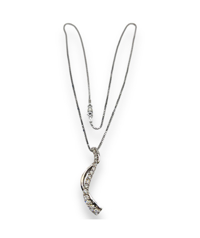 14K White Gold Diamond Swirl Pendant Necklace