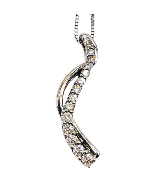 14K White Gold Diamond Swirl Pendant Necklace