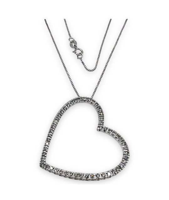 Diamond Heart White Gold Slide Pendant Necklace