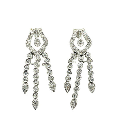 Diamond Dangle Earrings 14k White Gold Omega Clip