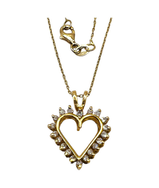 Gold Diamond Open Heart Pendant Necklace 14K Gold