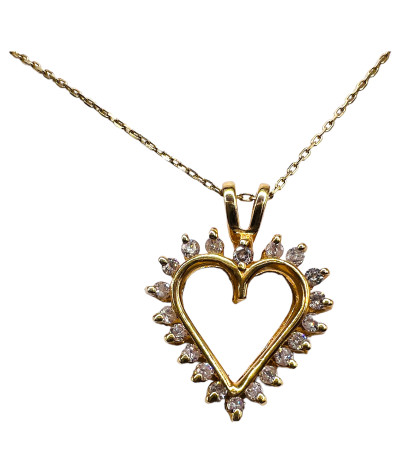 Gold Diamond Open Heart Pendant Necklace 14K Gold