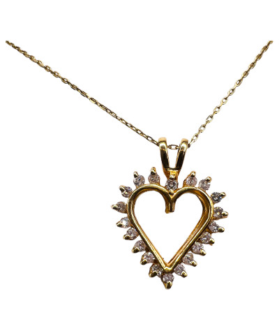 Gold Diamond Open Heart Pendant Necklace 14K Gold