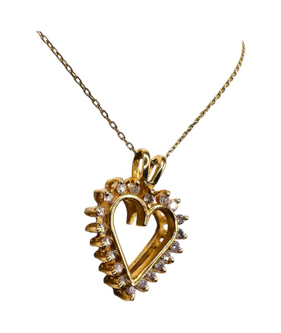 Gold Diamond Open Heart Pendant Necklace 14K Gold