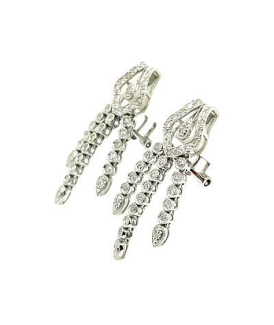 Diamond Dangle Earrings 14k White Gold Omega Clip