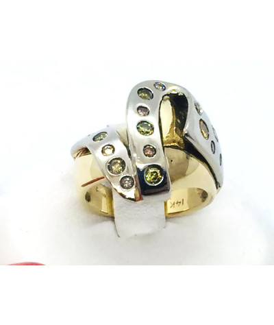 Vintage Art Deco Diamond Ring 14K White & Yellow - size