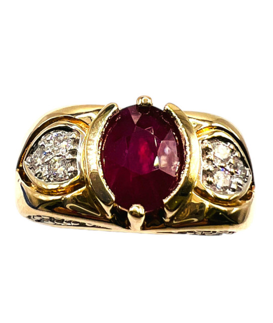 Natural Ruby Diamond 14K Gold Ring - size 7