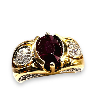 Natural Ruby Diamond 14K Gold Ring - size 7