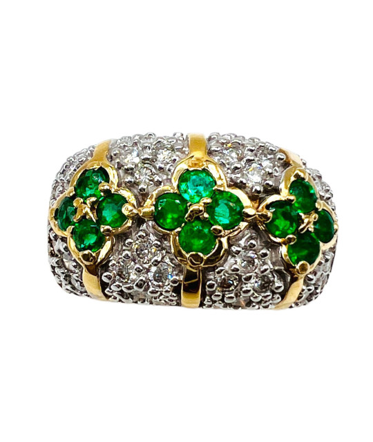 Emerald Diamond Band Ring 14K - size 7