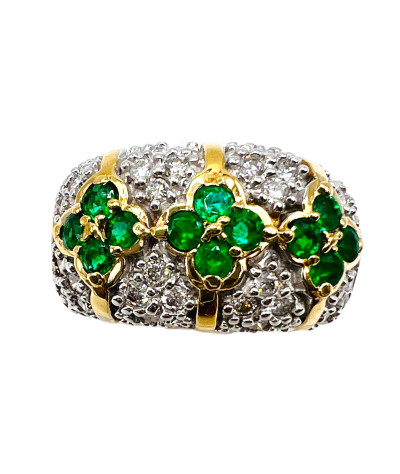 Emerald Diamond Band Ring 14K - size 7