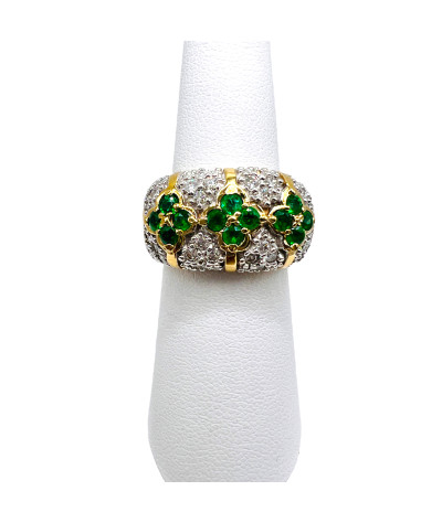 Emerald Diamond Band Ring 14K - size 7