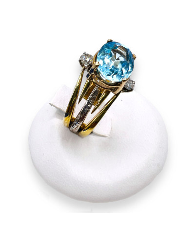 Blue Topaz Diamond Ring 14k Yellow Gold - size 6.25