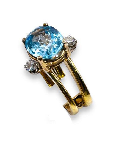 Blue Topaz Diamond Ring 14k Yellow Gold - size 6.25