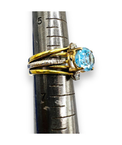 Blue Topaz Diamond Ring 14k Yellow Gold - size 6.25