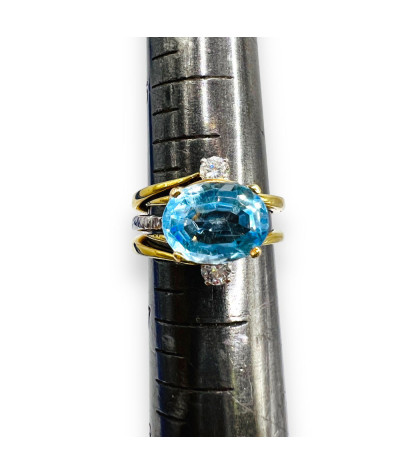 Blue Topaz Diamond Ring 14k Yellow Gold - size 6.25