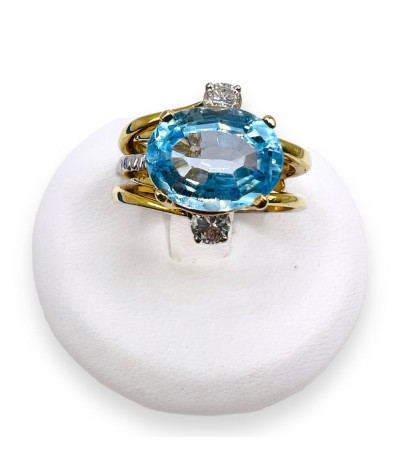 Blue Topaz Diamond Ring 14k Yellow Gold - size 6.25