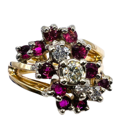 Red Spinel Diamond Cluster Band Ring - size 4