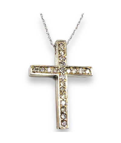 Diamond Cross Pendant Necklace 14k White Gold