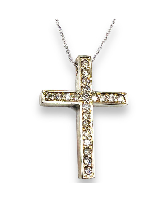 Diamond Cross Pendant Necklace 14k White Gold