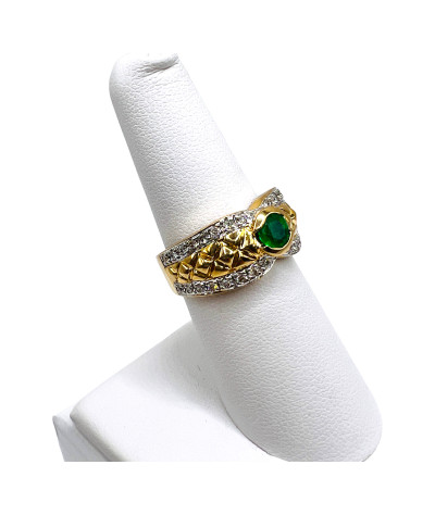 Solitaire Emerald Diamond Band Ring - size 7