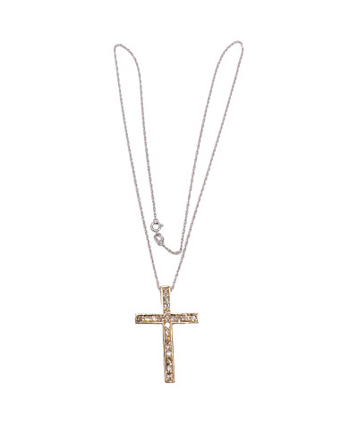 Diamond Cross Pendant Necklace 14k White Gold