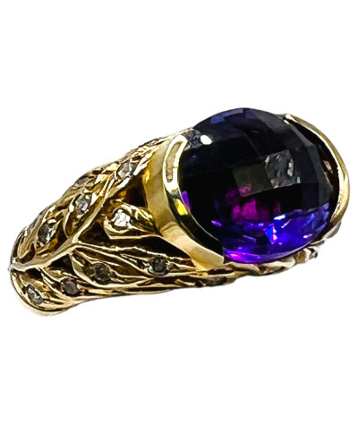 Natural Amethyst Multi Diamond Band Ring - size 8