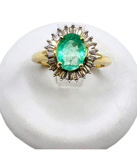 Columbian Emerald Diamond Cocktail Ring 14K Gold - size 6