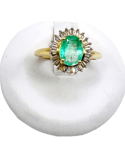 Columbian Emerald Diamond Cocktail Ring 14K Gold - size 6