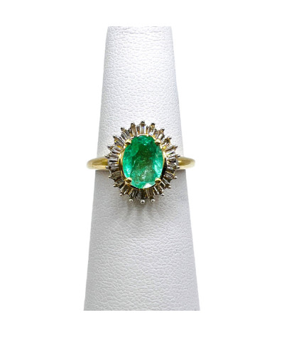 Columbian Emerald Diamond Cocktail Ring 14K Gold - size 6