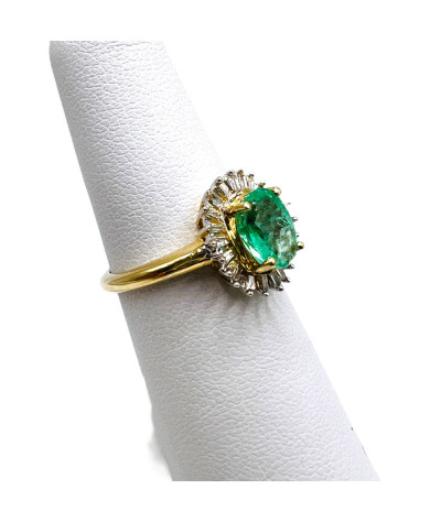 Columbian Emerald Diamond Cocktail Ring 14K Gold - size 6