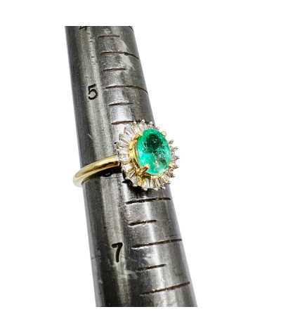 Columbian Emerald Diamond Cocktail Ring 14K Gold - size 6