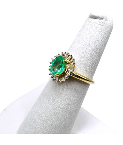 Columbian Emerald Diamond Cocktail Ring 14K Gold - size 6