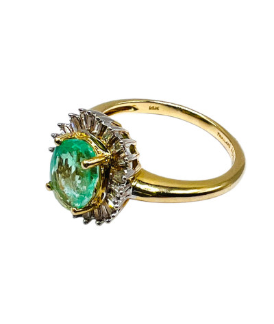 Columbian Emerald Diamond Cocktail Ring 14K Gold - size 6