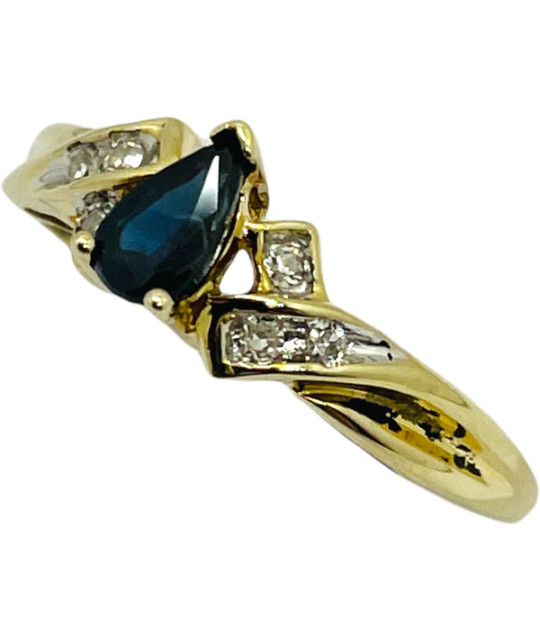 Genuine Blue Sapphire Diamond Ring 10K Gold - size 5 1/2