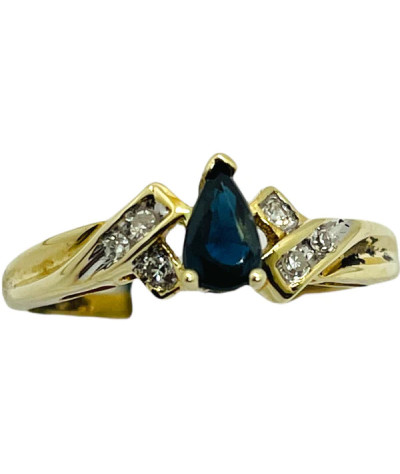 Genuine Blue Sapphire Diamond Ring 10K Gold - size 5 1/2