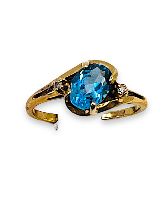 Natural Blue Topaz Diamond Band Ring - size 5.5