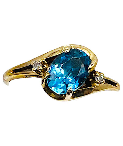 Natural Blue Topaz Diamond Band Ring - size 5.5