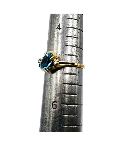 Natural Blue Topaz Diamond Band Ring - size 5.5