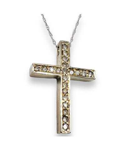 Diamond Cross Pendant Necklace 14k White Gold