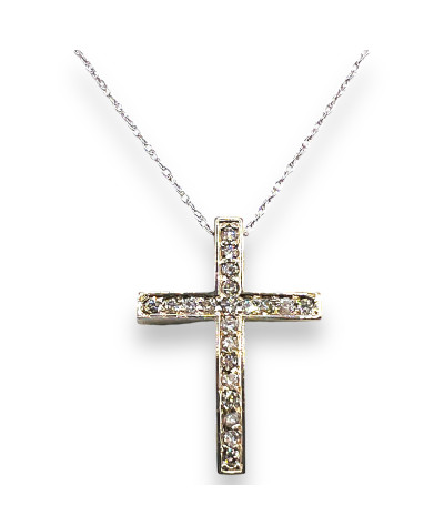 Diamond Cross Pendant Necklace 14k White Gold