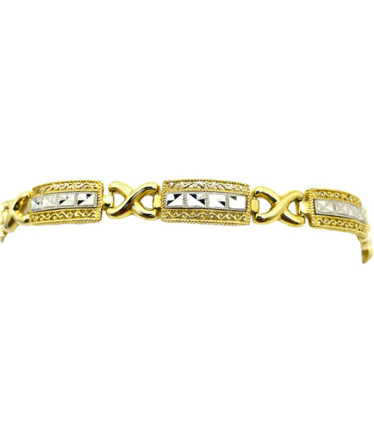 14K Gold Link Bracelet White & Yellow Gold